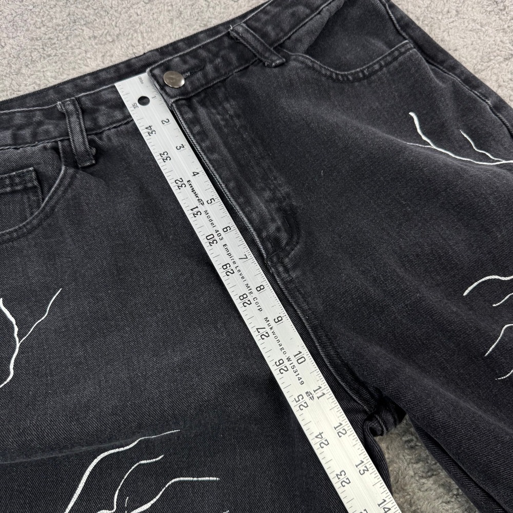 SHEIN Womens Lightning Bolt Graphic Straight Leg Jeans Washed‎ Black Size L 8/10 - Picture 4 of 7
